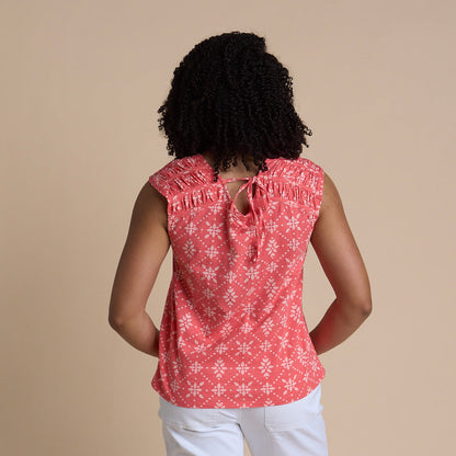 Christopher & Banks Women's Geo Eyelet Print Tie Back Sleeveless Tee