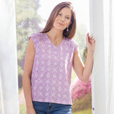 Christopher & Banks Women's Geo Eyelet Print Tie Back Sleeveless Tee