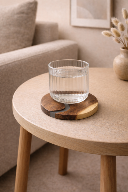 Busa Designs Ibiza Teak Wood & Resin 4-Piece Coaster Set