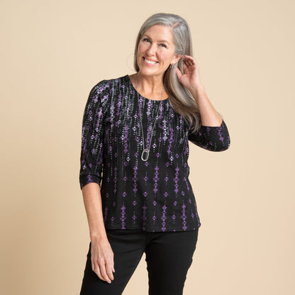 Christopher & Banks Abstract Print Scoop Neck ¾ Sleeve Tee