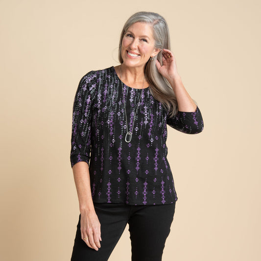 Christopher & Banks Abstract Print Scoop Neck ¾ Sleeve Tee