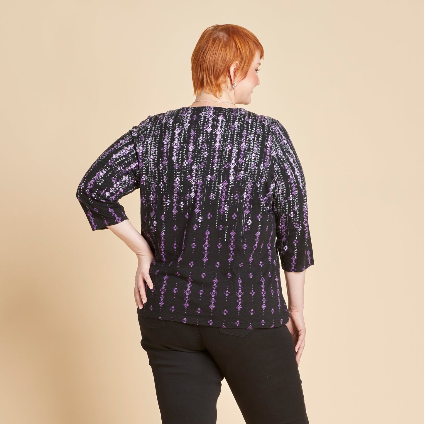 Christopher & Banks Abstract Print Scoop Neck ¾ Sleeve Tee