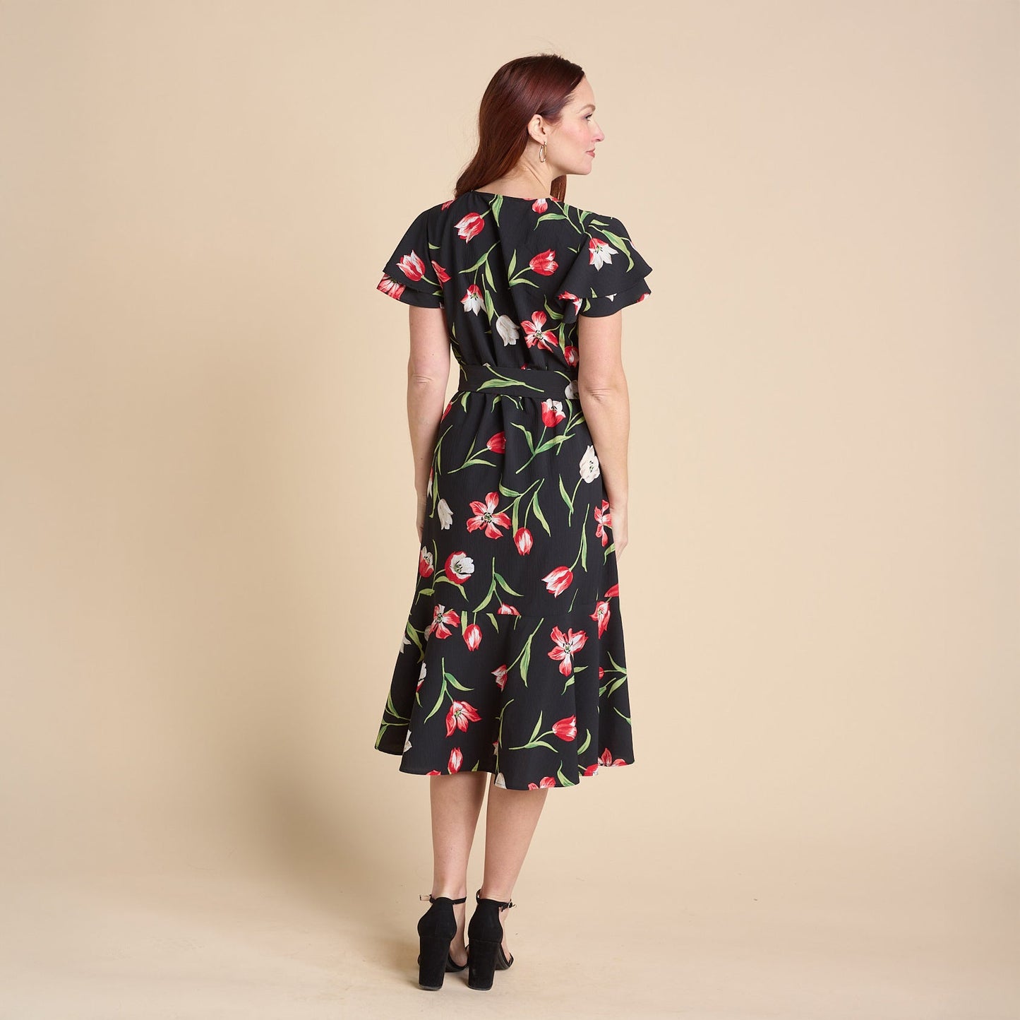 Christopher & Banks Women's Tulip Printed Faux Wrap Ruffle Dress