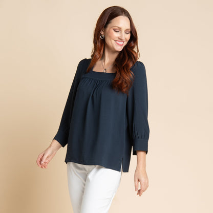 Christopher & Banks Women's Stitch Detail Square Neck Top