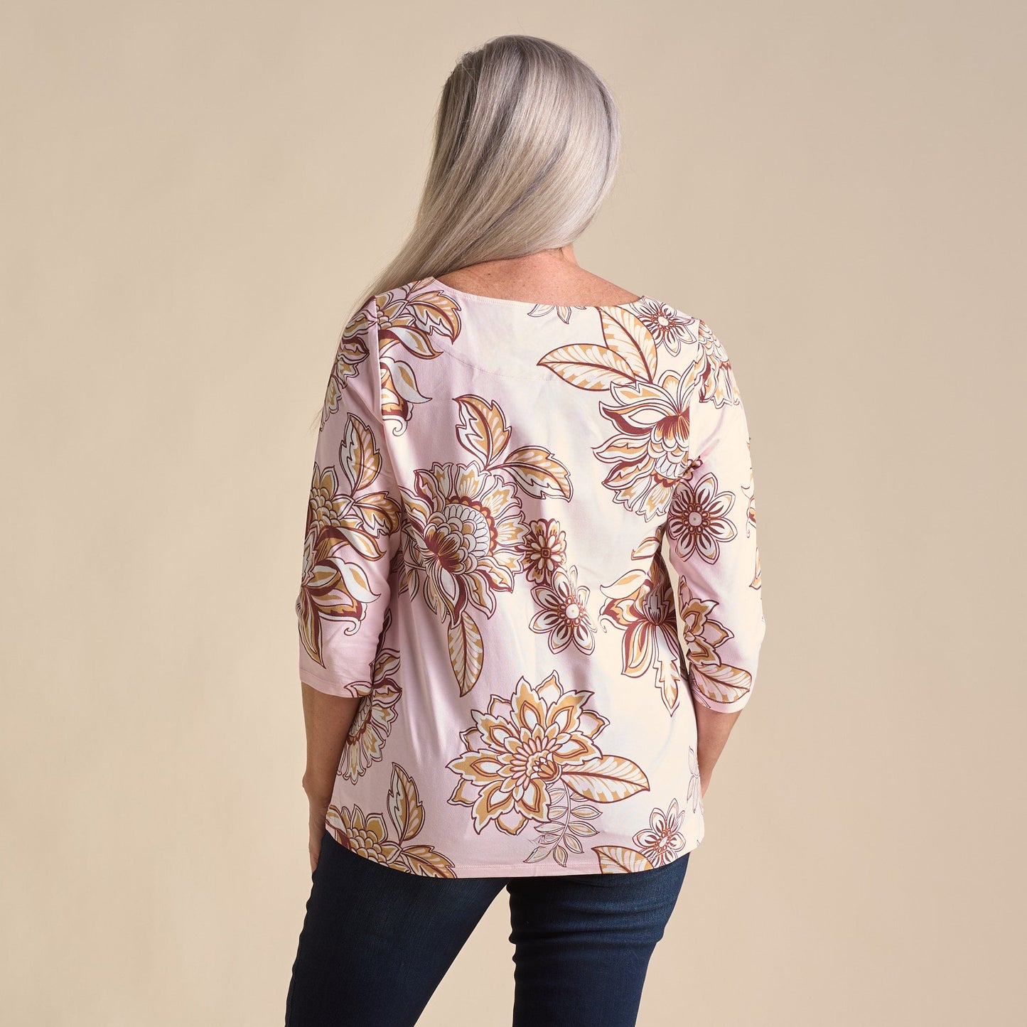 Christopher & Banks Floral Print Boatneck 3/4 Sleeve Tee