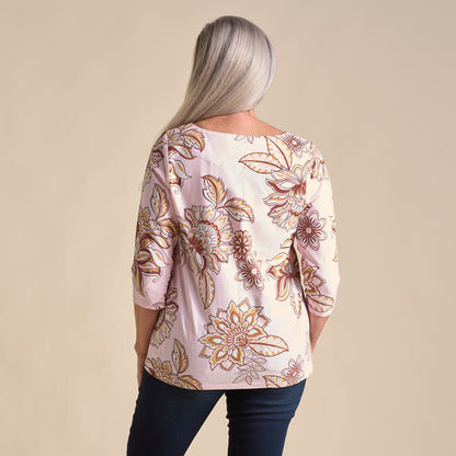 Christopher & Banks Floral Print Boatneck 3/4 Sleeve Tee