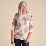 Christopher & Banks Floral Print Boatneck 3/4 Sleeve Tee