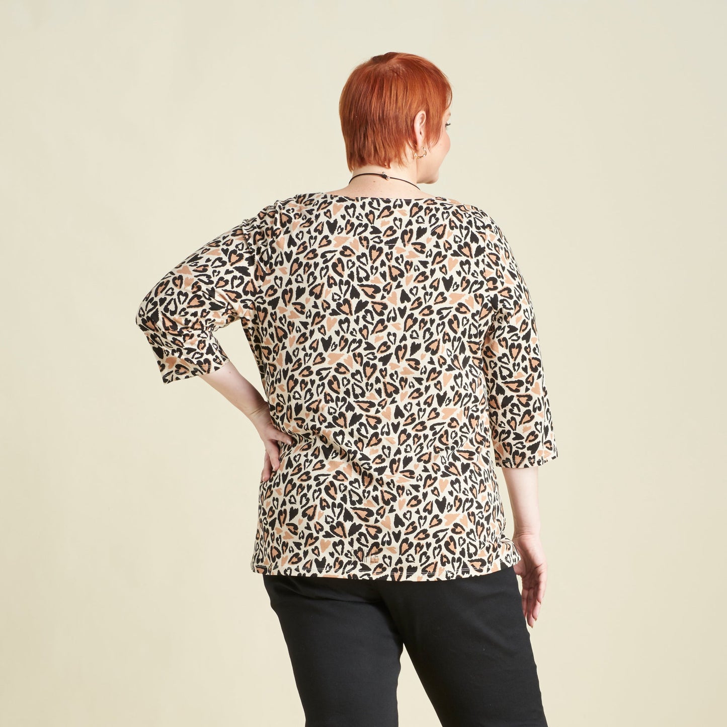 Christopher & Banks Abstract Animal Print Boatneck 3/4 Sleeve Tee