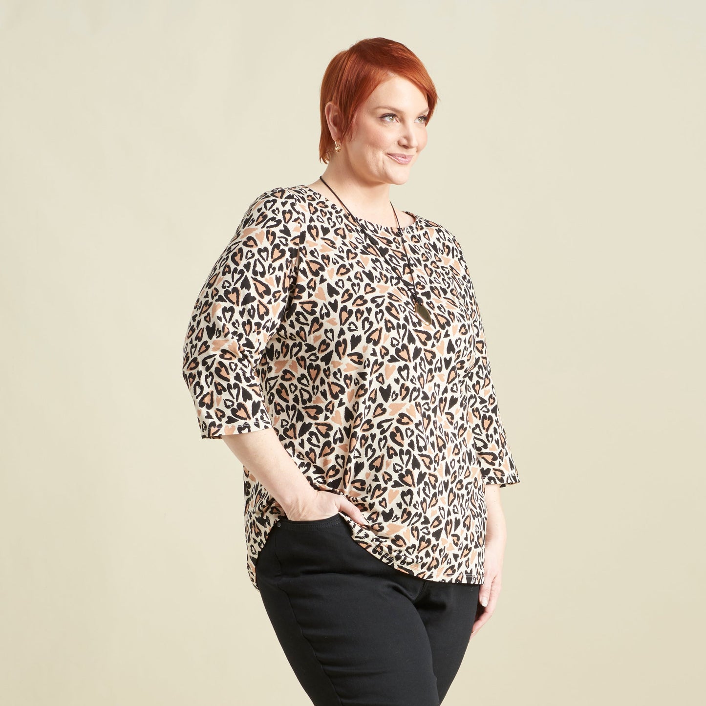 Christopher & Banks Abstract Animal Print Boatneck 3/4 Sleeve Tee