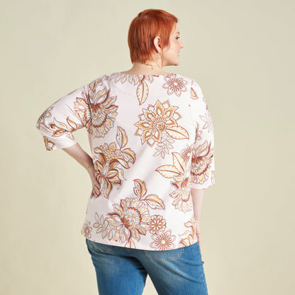 Christopher & Banks Floral Print Boatneck 3/4 Sleeve Tee
