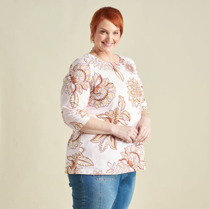 Christopher & Banks Floral Print Boatneck 3/4 Sleeve Tee