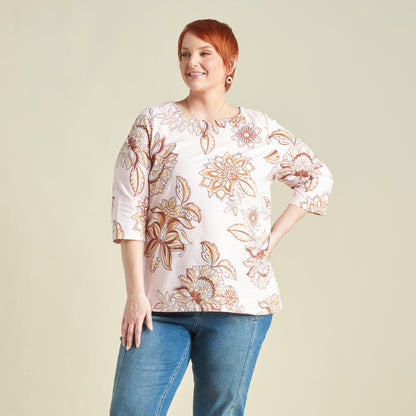 Christopher & Banks Floral Print Boatneck 3/4 Sleeve Tee
