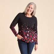 Christopher & Banks Women's Heart Print Jewel Neck Long Sleeve Tee