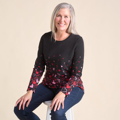 Christopher & Banks Women's Heart Print Jewel Neck Long Sleeve Tee