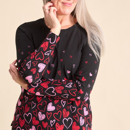 Christopher & Banks Women's Heart Print Jewel Neck Long Sleeve Tee