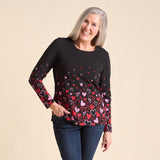 Christopher & Banks Women's Heart Print Jewel Neck Long Sleeve Tee