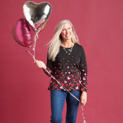 Christopher & Banks Women's Heart Print Jewel Neck Long Sleeve Tee