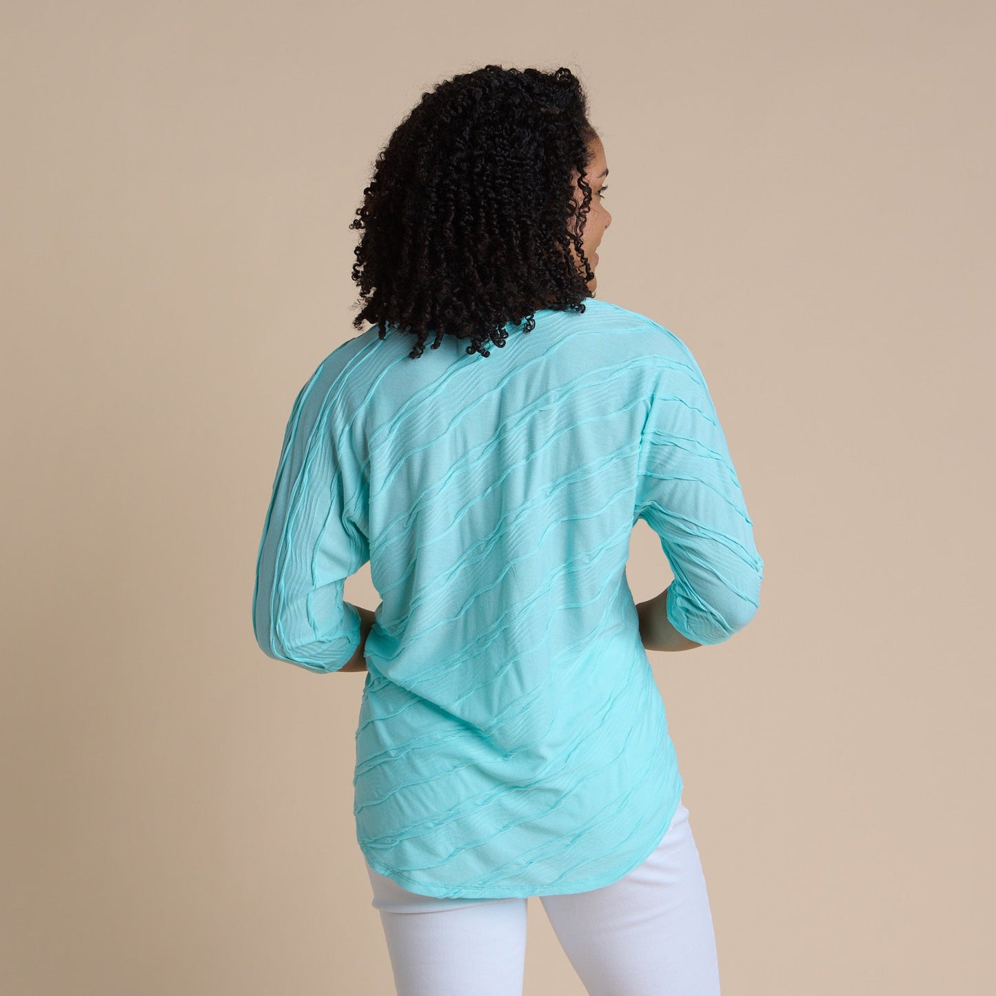 Christopher & Banks Women's Wavy Texture 3/4 Sleeve Tee
