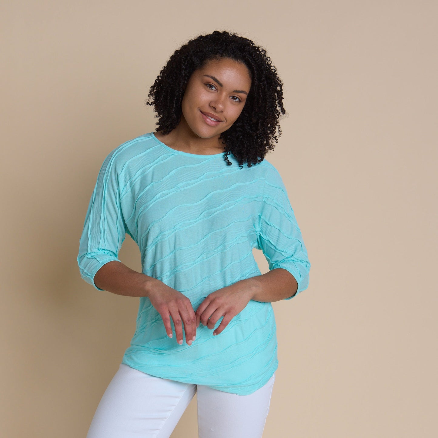 Christopher & Banks Women's Wavy Texture 3/4 Sleeve Tee