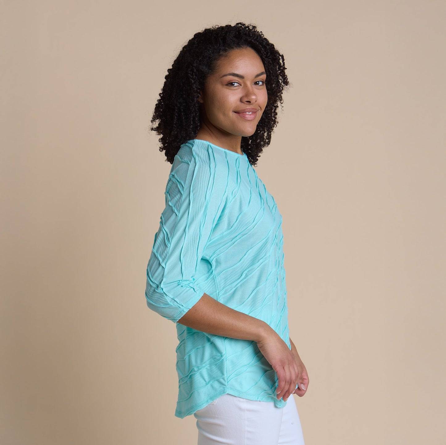 Christopher & Banks Women's Wavy Texture 3/4 Sleeve Tee