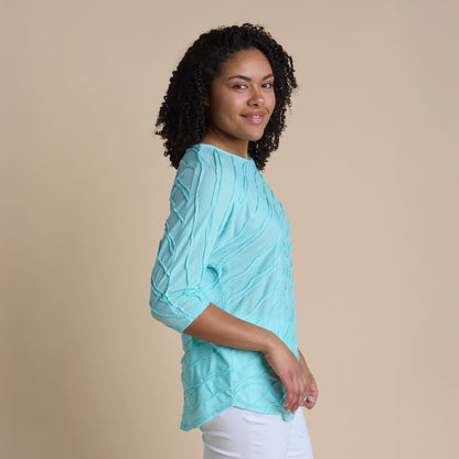 Christopher & Banks Women's Wavy Texture 3/4 Sleeve Tee
