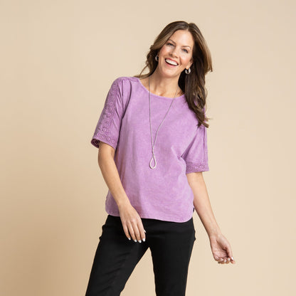 Christopher & Banks Women's Crochet Detail Dolman Elbow Sleeve Tee