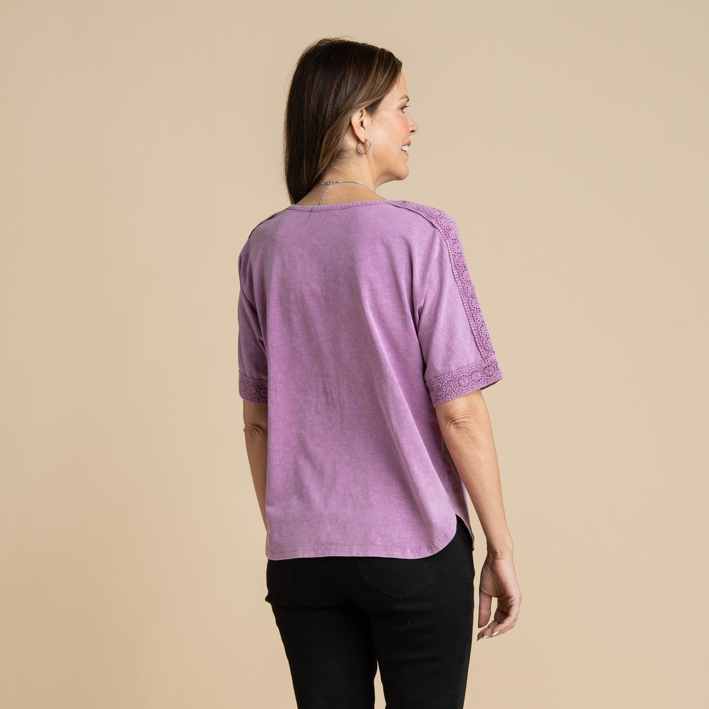 Christopher & Banks Women's Crochet Detail Dolman Elbow Sleeve Tee