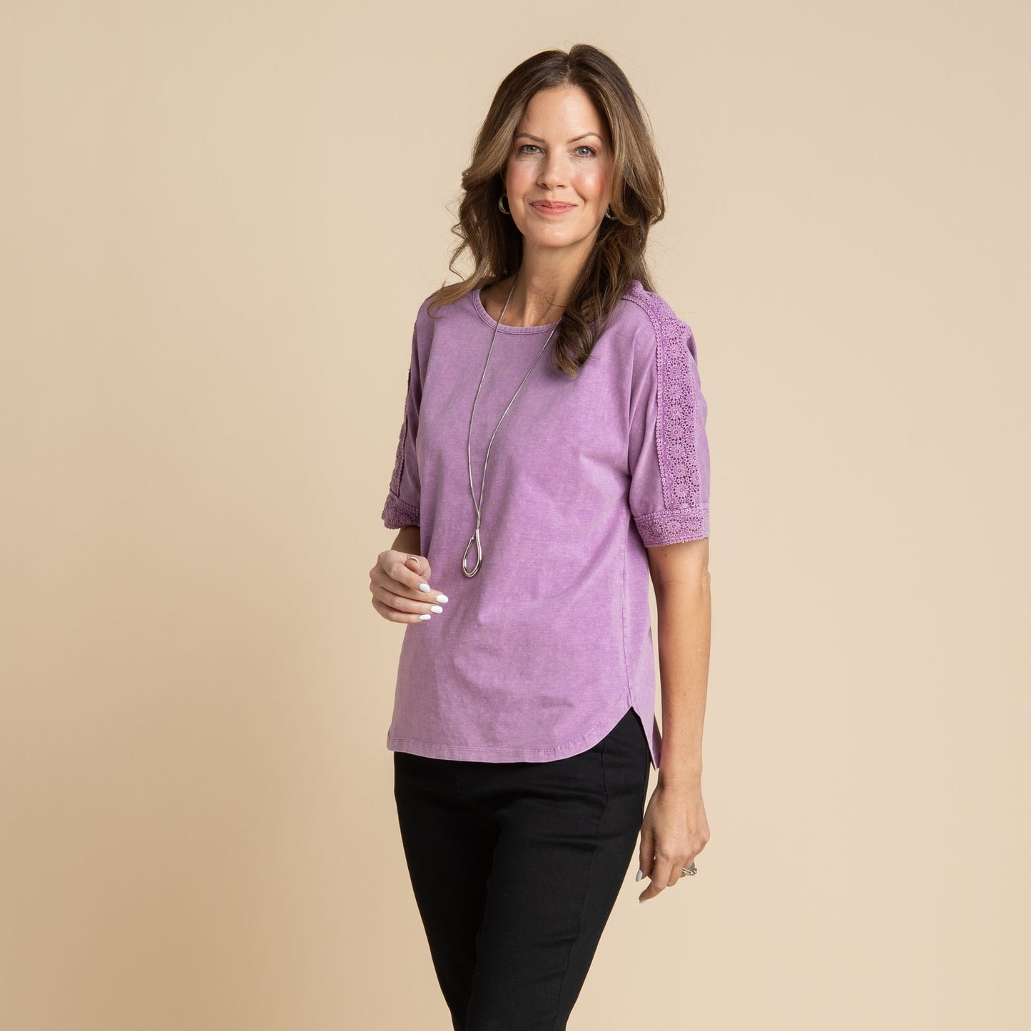 Christopher & Banks Women's Crochet Detail Dolman Elbow Sleeve Tee