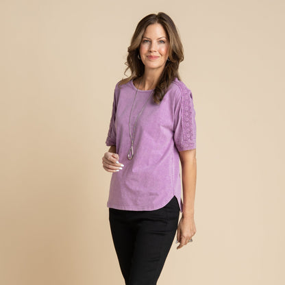 Christopher & Banks Women's Crochet Detail Dolman Elbow Sleeve Tee