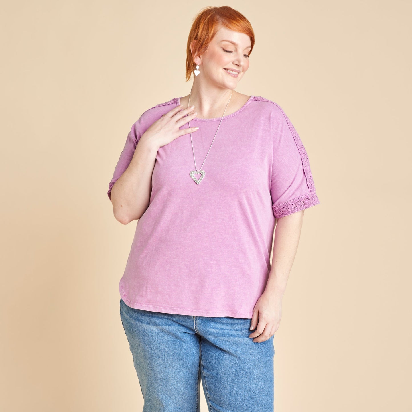 Christopher & Banks Women's Crochet Detail Dolman Elbow Sleeve Tee