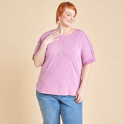 Christopher & Banks Women's Crochet Detail Dolman Elbow Sleeve Tee