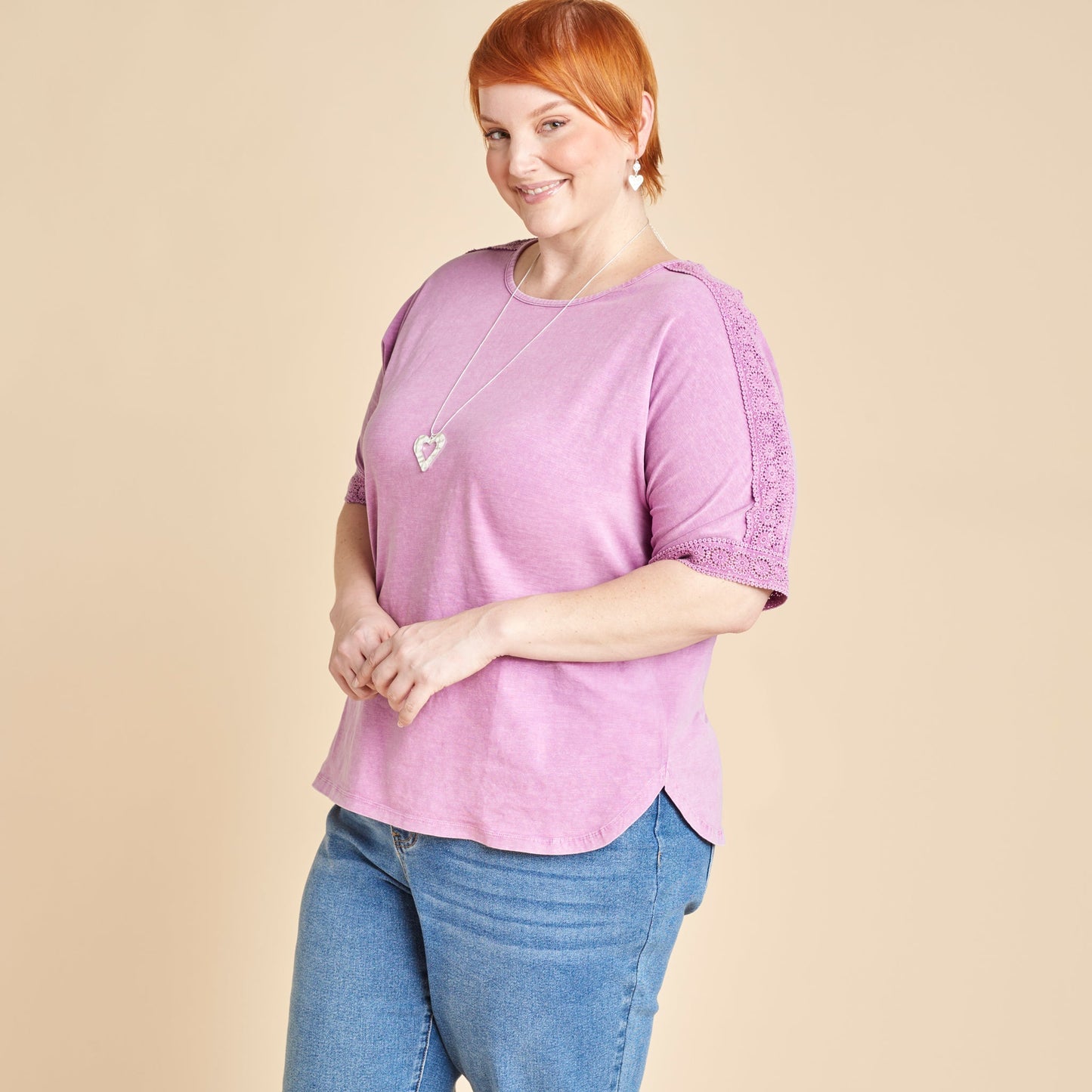 Christopher & Banks Women's Crochet Detail Dolman Elbow Sleeve Tee