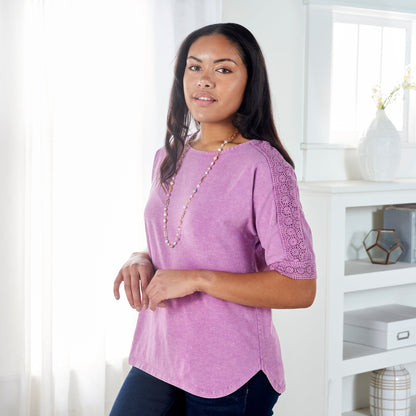 Christopher & Banks Women's Crochet Detail Dolman Elbow Sleeve Tee