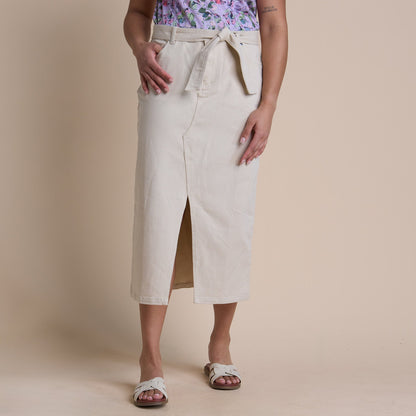 Christopher & Banks Women's Belted Tie Front Denim Skirt