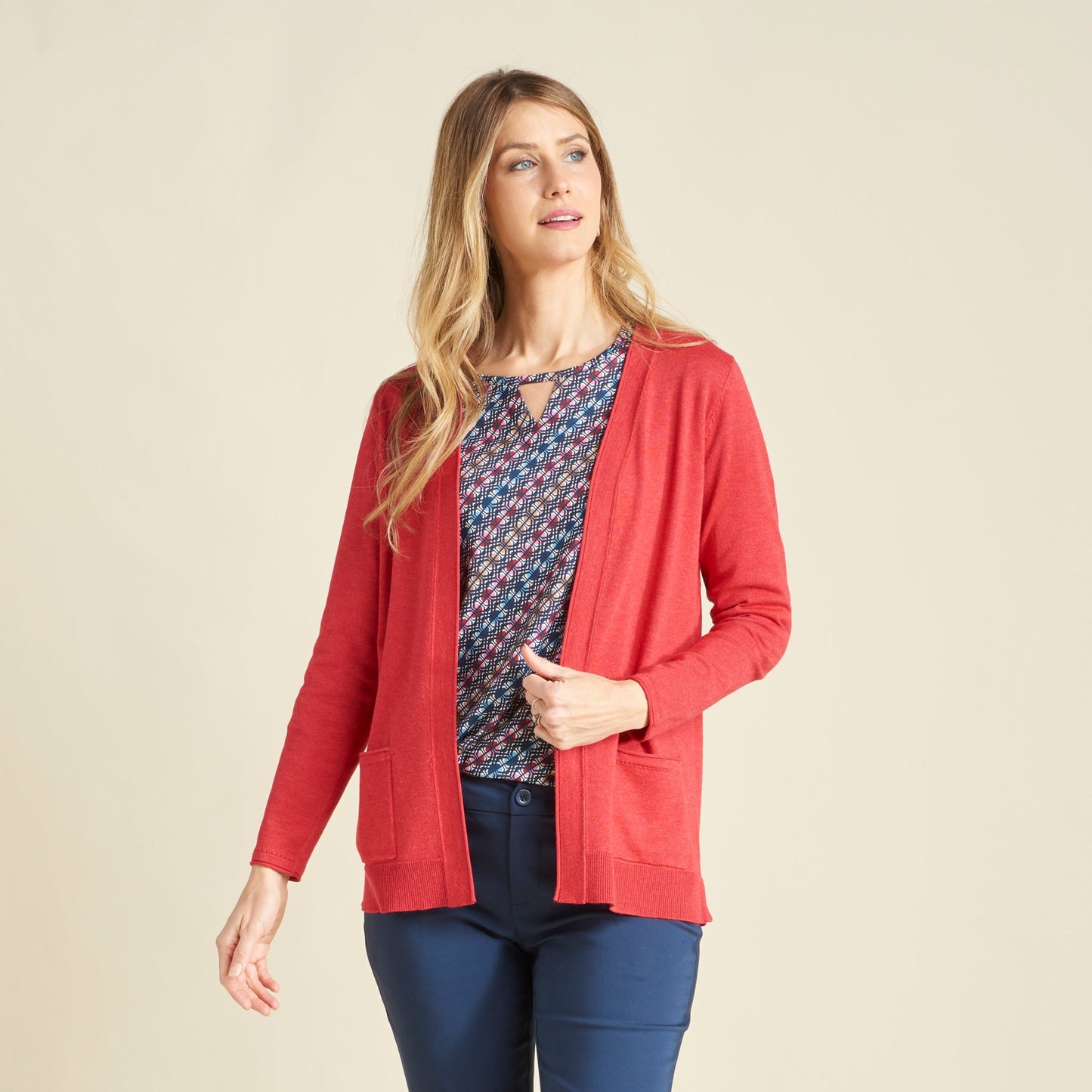 Christopher & Banks Women's Pointelle Trim Open Front Cardigan