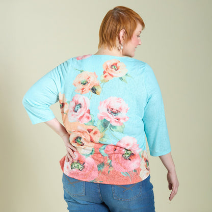 Christopher & Banks Women's Placed Floral Print Embellished Burnout Tee
