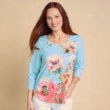 Christopher & Banks Women's Placed Floral Print Embellished Burnout Tee
