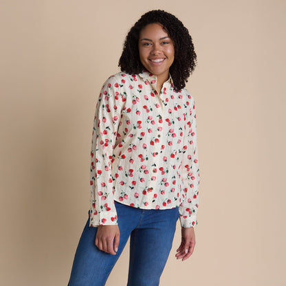 Christopher & Banks Women's Strawberry Print Textured Button Front Shirt
