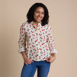 Christopher & Banks Women's Strawberry Print Textured Button Front Shirt