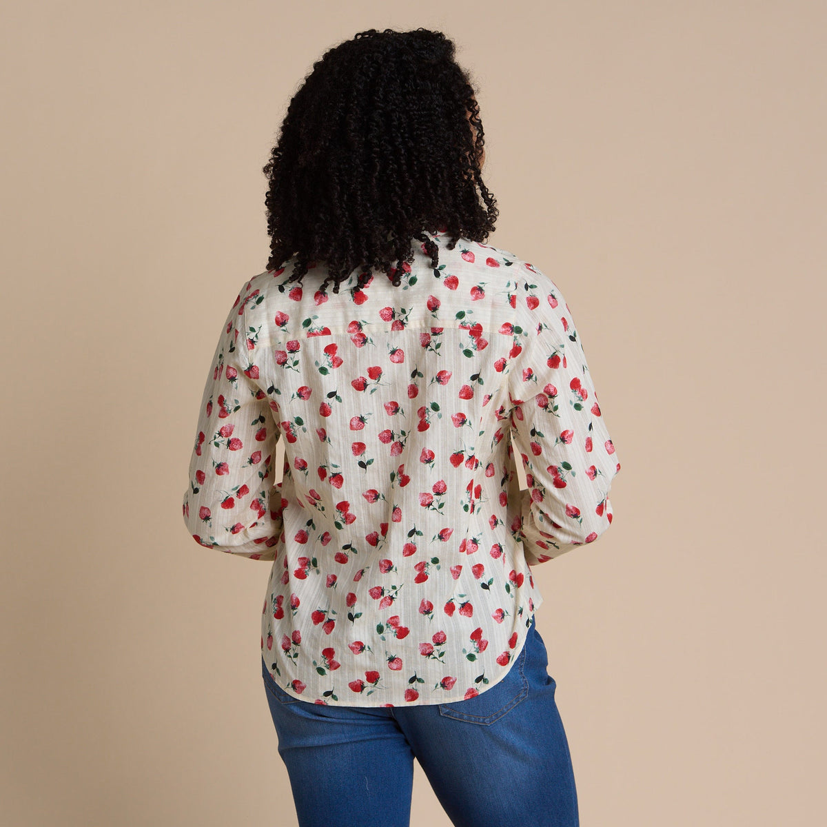 Christopher & Banks Women's Strawberry Print Textured Button Front Shirt