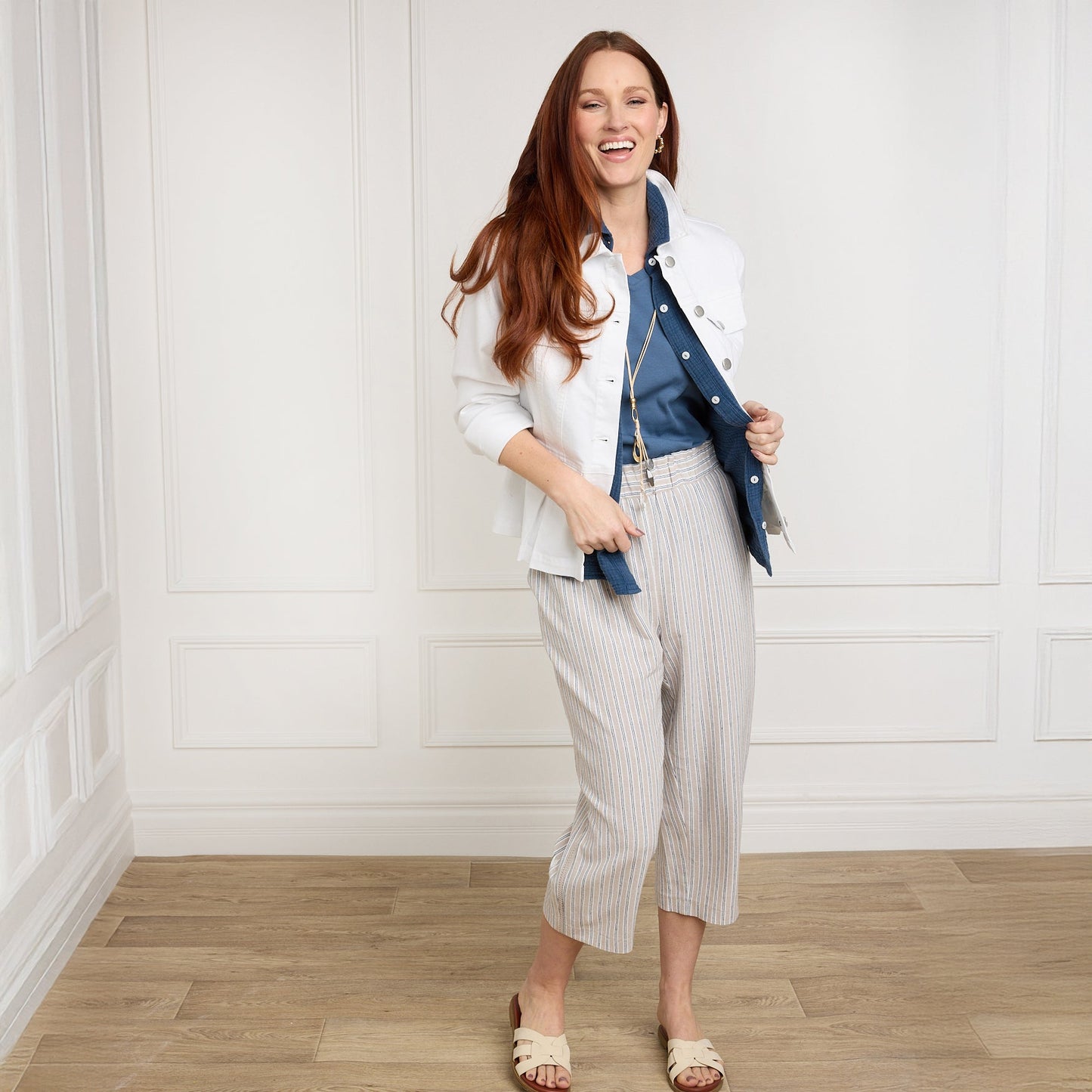 Christopher & Banks Women's Pleated Peplum Button Front Denim Jacket