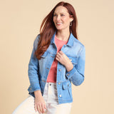 Christopher & Banks Women's Pleated Peplum Button Front Denim Jacket