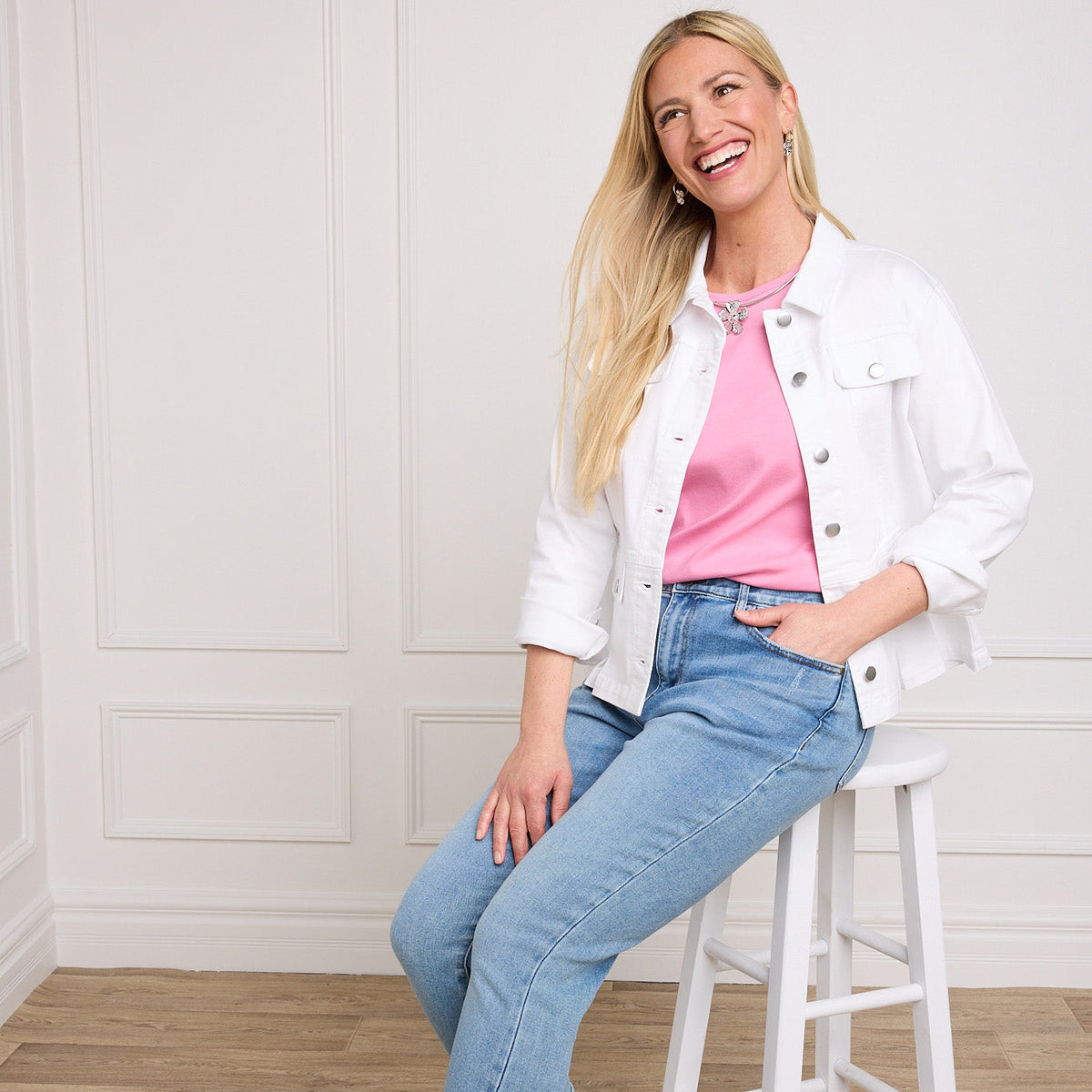 Christopher & Banks Women's Pleated Peplum Button Front Denim Jacket