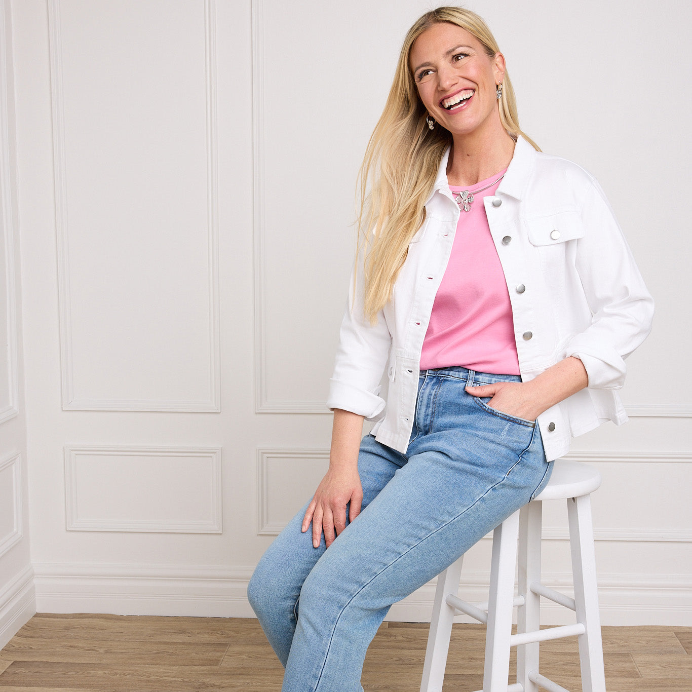 Christopher & Banks Women's Pleated Peplum Button Front Denim Jacket