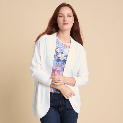 Christopher & Banks Women's Slub Knit Curved Hem Long Sleeve Cardigan
