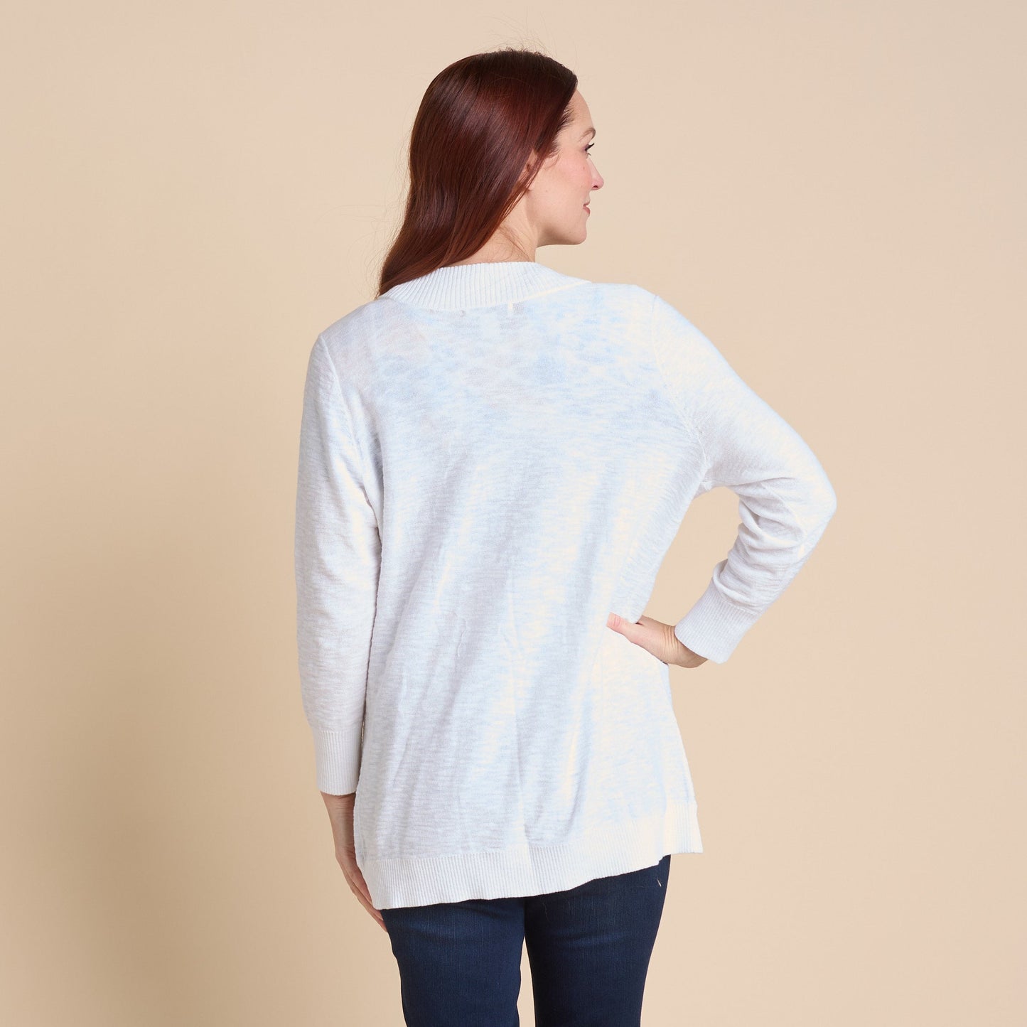 Christopher & Banks Women's Slub Knit Curved Hem Long Sleeve Cardigan