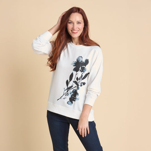 Christopher & Banks Women's Placed Floral Print Sweatshirt
