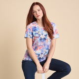 Christopher & Banks Women's Floral Printed Embellished Burnout Short Sleeve Tee