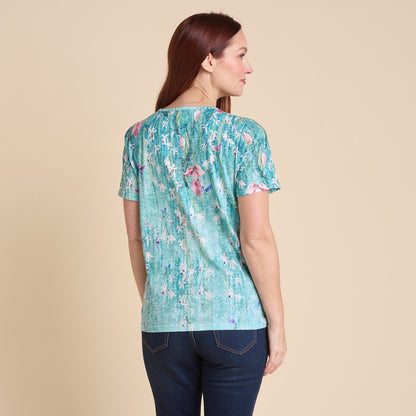 Christopher & Banks Women's Printed Embellished Burnout Short Sleeve Tee