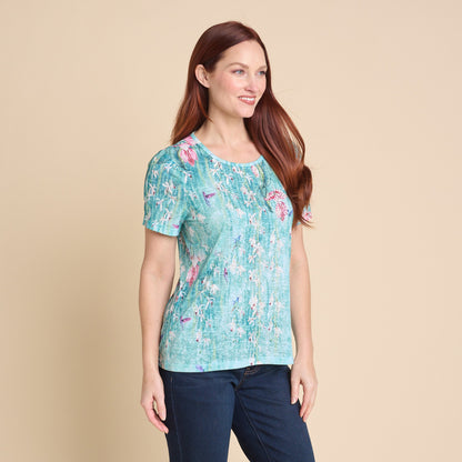 Christopher & Banks Women's Printed Embellished Burnout Short Sleeve Tee